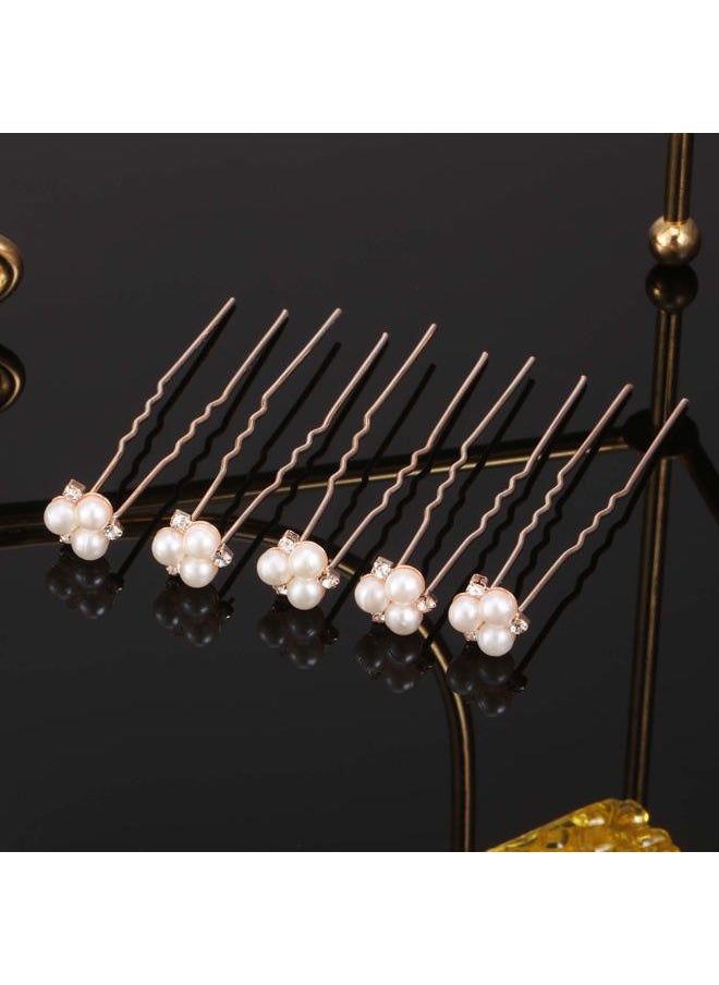 WILLBOND 18 Pcs Pearl Hair Pins Bridal Wedding Hair Accessories Crystal Bobby Pin for Brides Bridesmaids Flower Women Girls(Rose Gold)  - Image 5
