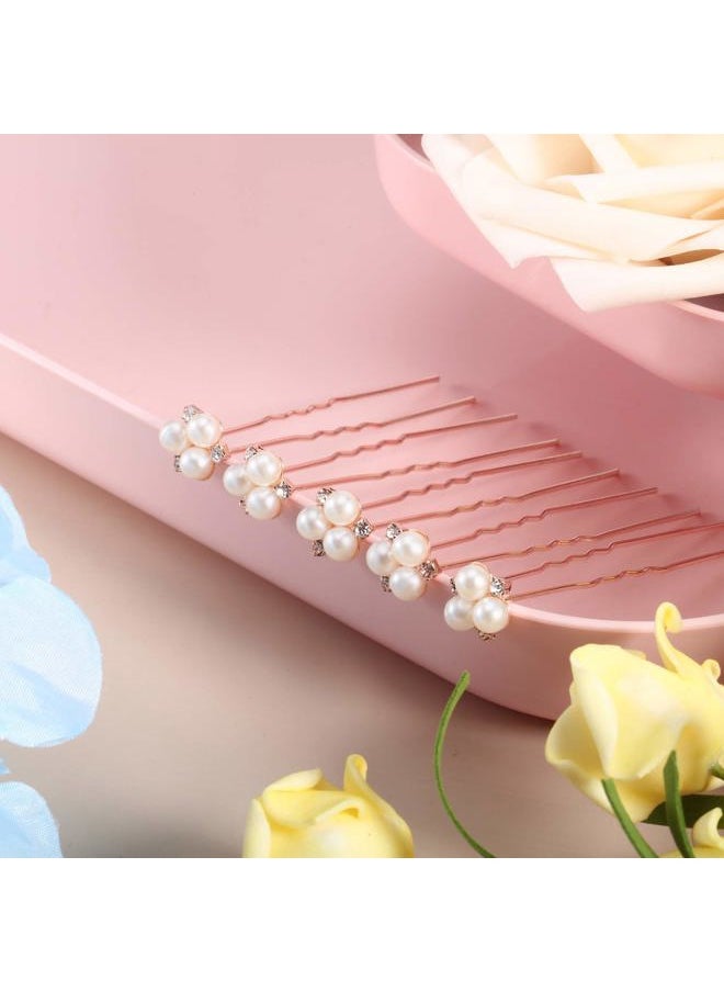 WILLBOND 18 Pcs Pearl Hair Pins Bridal Wedding Hair Accessories Crystal Bobby Pin for Brides Bridesmaids Flower Women Girls(Rose Gold)  - Image 4