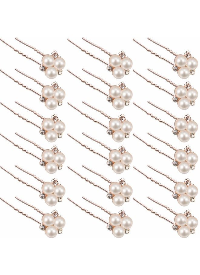 WILLBOND 18 Pcs Pearl Hair Pins Bridal Wedding Hair Accessories Crystal Bobby Pin for Brides Bridesmaids Flower Women Girls(Rose Gold)  - Image 1