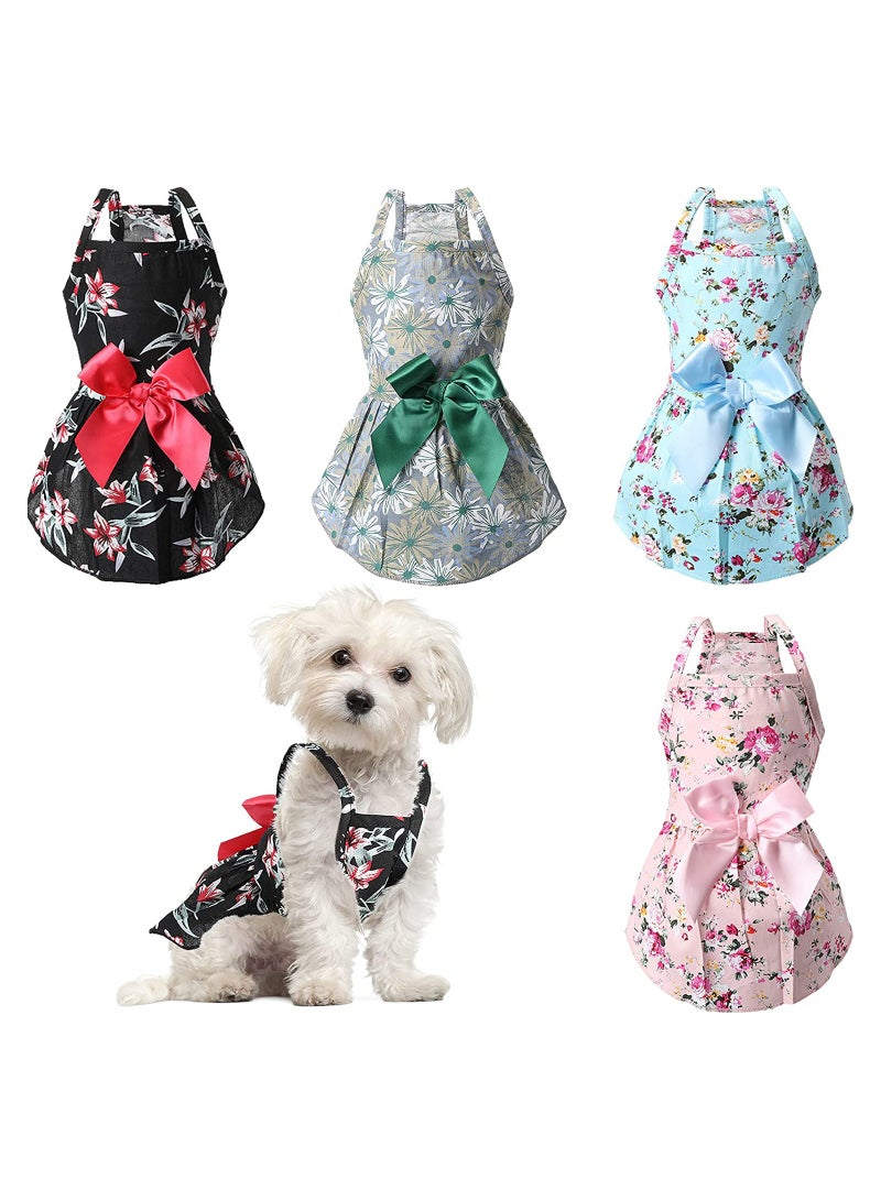 4 Pieces Dog Outfits Bowknot Floral Dress Pet Princess for Pets Cats XS
