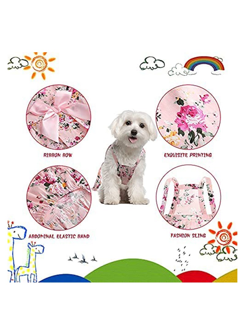 4 Pieces Dog Outfits Bowknot Floral Dress Pet Princess for Pets Cats XS