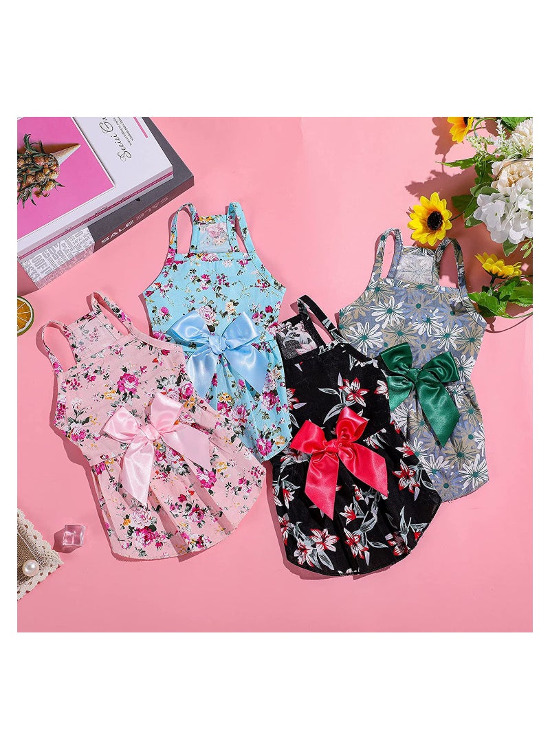 4 Pieces Dog Outfits Bowknot Floral Dress Pet Princess for Pets Cats XS