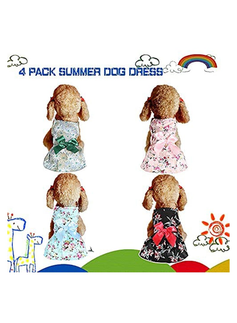 4 Pieces Dog Outfits Bowknot Floral Dress Pet Princess for Pets Cats XS