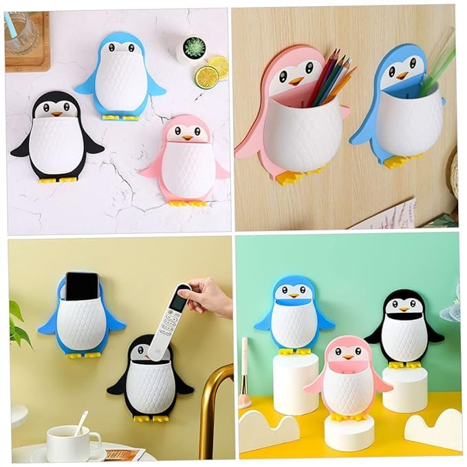 Prostuff.in® Wall Mount Bathroom Cartoon Penguin Shelf Toothbrush Holder & Holder Makeup Tools Organizer Cosmetics Sundries Organizer Storage Box Multicolor 1 Pcs - Image 4