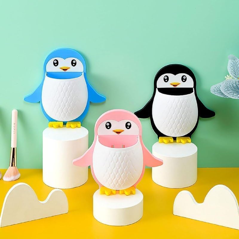 Prostuff.in® Wall Mount Bathroom Cartoon Penguin Shelf Toothbrush Holder & Holder Makeup Tools Organizer Cosmetics Sundries Organizer Storage Box Multicolor 1 Pcs - Image 5