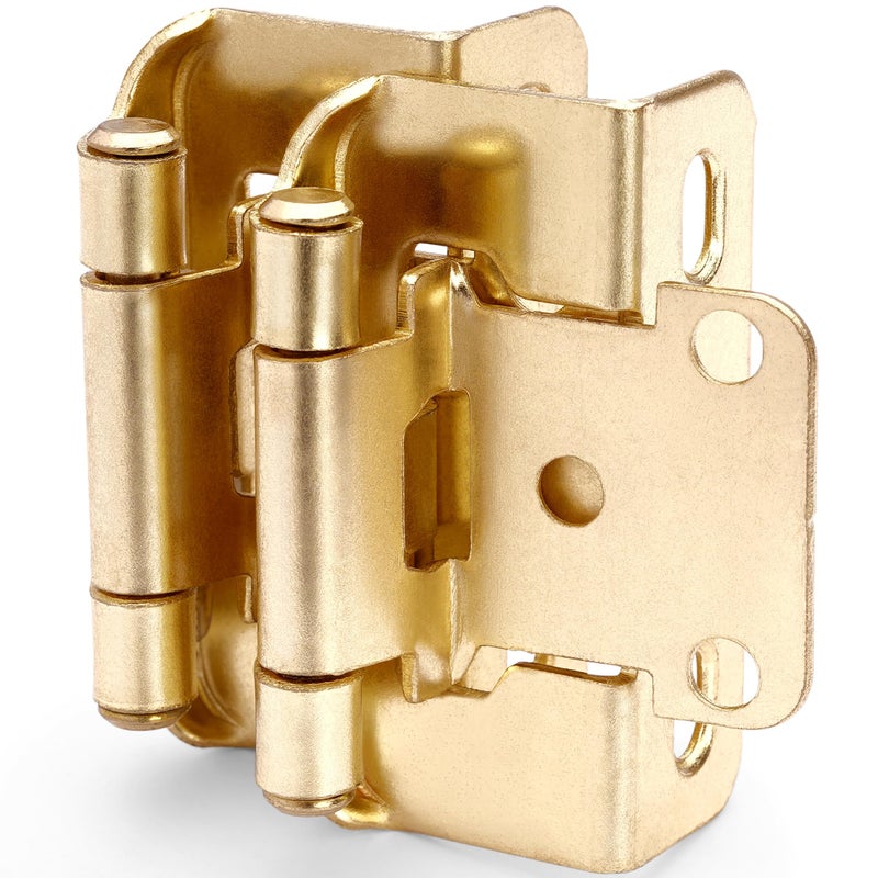 Decobasics 20 Pack 1/2"" Overlay Brushed Gold Cabinet Hinges For Cabint Doors (10 Pairs) - Self-Closing Partial Wrap Semi-Concealed Face Frame Hinge For Kitchen Doors W/Screws & Quiet Bumpers - Image 1