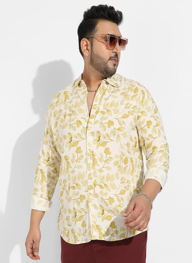 Instafab Plus Instafab Plus Men's Artistic Foliage Print Button Up Shirt