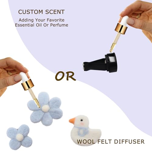 ORIESSE Cute Car Accessories,Duck Flower Air Vent Clips,Handmade Wool Felt Aroma Diffuser,Refillable Girly Car Air Freshener,3pcs White Blue Car Decor - Image 4