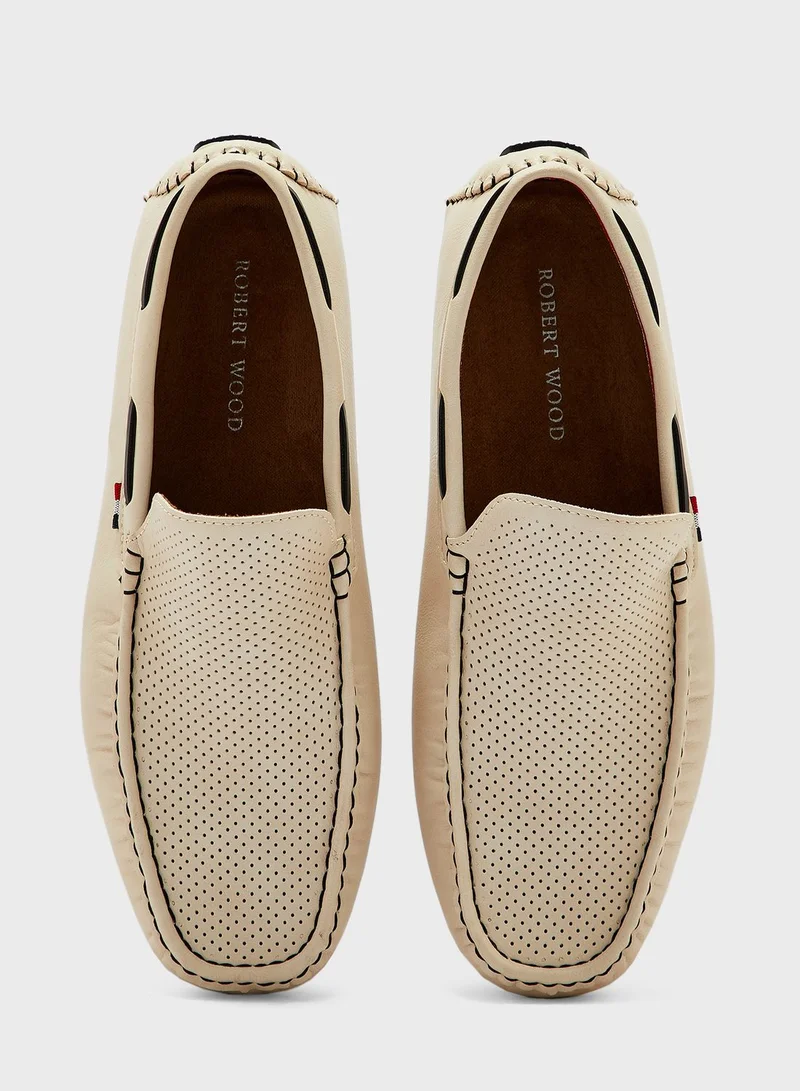 Robert Wood Webbing Highlight Perforation Texture Loafers