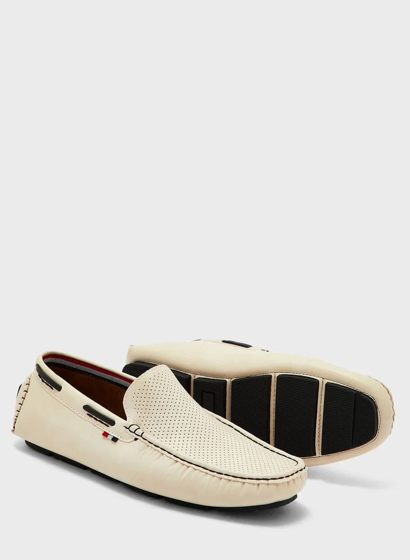Robert Wood Webbing Highlight Perforation Texture Loafers