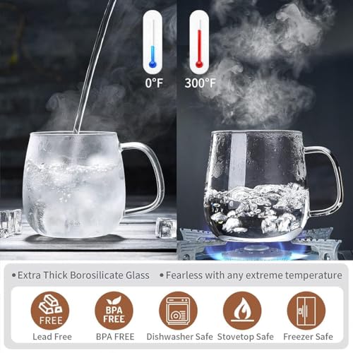 DOPUDO Glass Teacups 2 Pack Glass Tea Cup with Infuser and Lid, 17.6oz/520ml Large Borosilicate Teacup,Tea Clear Mug Cup for Loose Leaf Blooming Tea, Microwave & Dishwasher Safe. - Image 5
