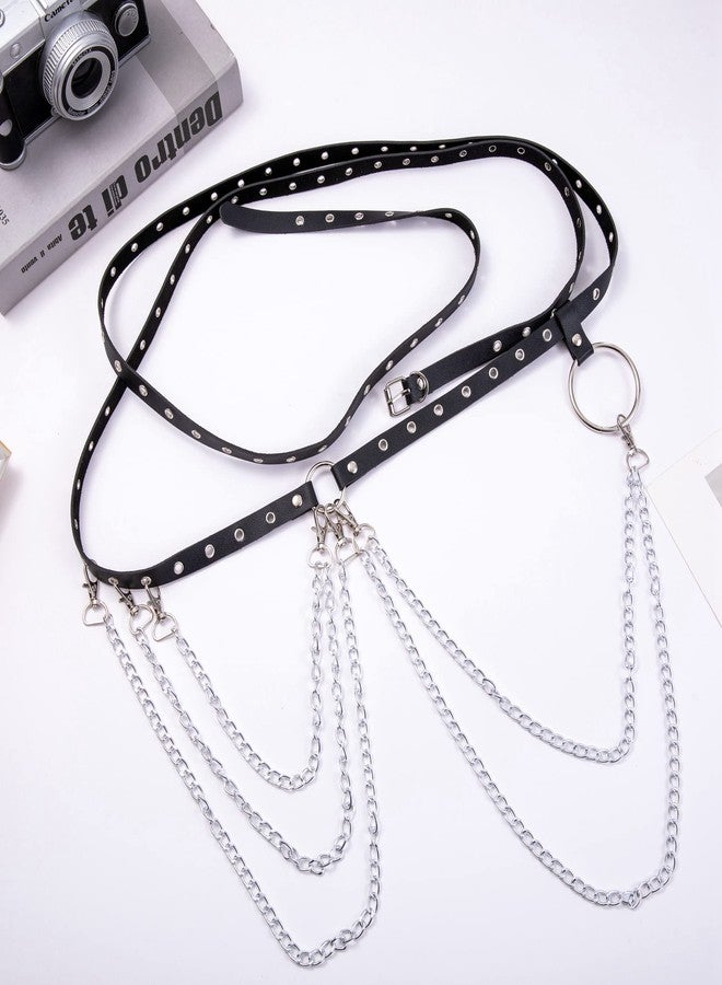 LOREMOW 2 Pcs Black Leather Waist Chain Belt Womens Punk Waist Belly Chain Layered Goth Body Chain Nightclub Party Body Jewelry Accessories - Image 2