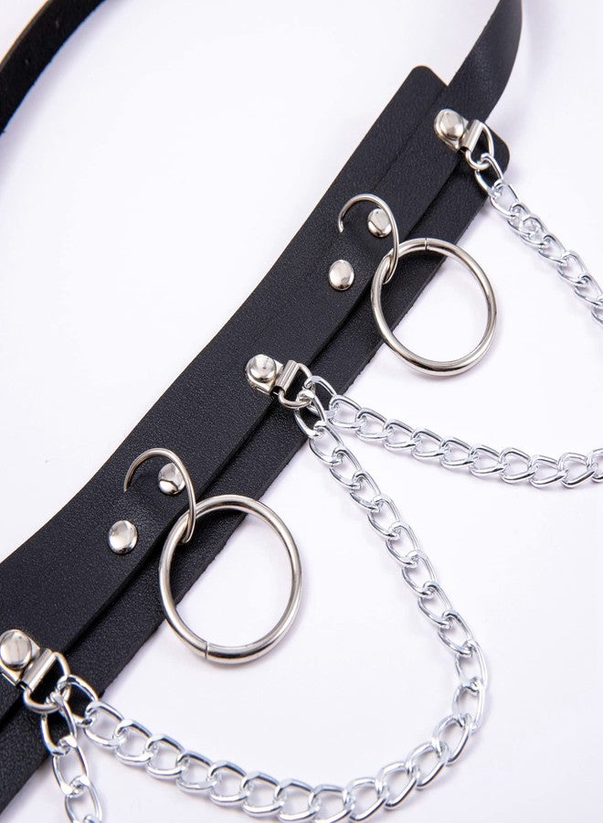 LOREMOW 2 Pcs Black Leather Waist Chain Belt Womens Punk Waist Belly Chain Layered Goth Body Chain Nightclub Party Body Jewelry Accessories - Image 3