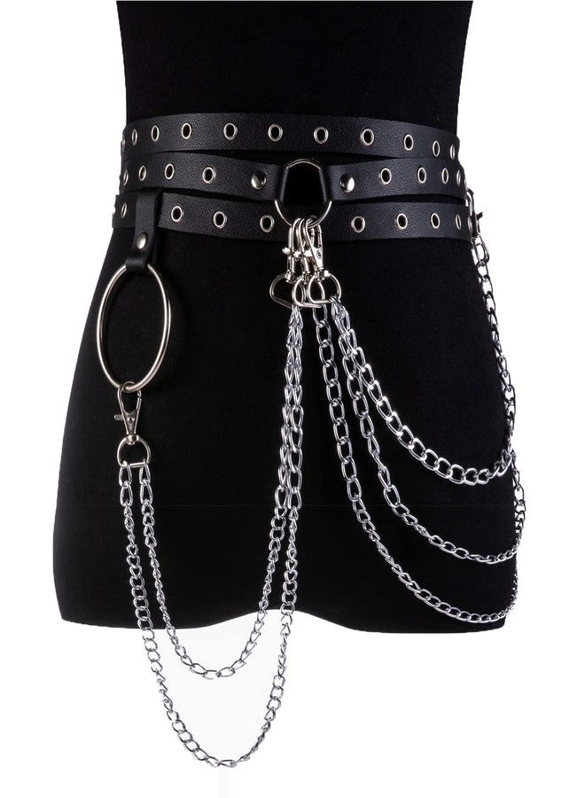 LOREMOW 2 Pcs Black Leather Waist Chain Belt Womens Punk Waist Belly Chain Layered Goth Body Chain Nightclub Party Body Jewelry Accessories - Image 5