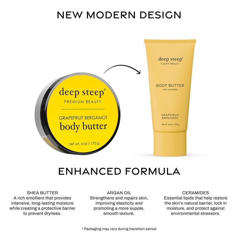 Deep Steep Body Butter, 6 oz â€“ Rich Moisturizer with Ceramides, Coconut Oil, Argan Oil & Aloe Vera â€“ Vegan, Clean Beauty, Smooth & Hydrated Skin (6 Ounces, Grapefruit Bergamot) - Image 3
