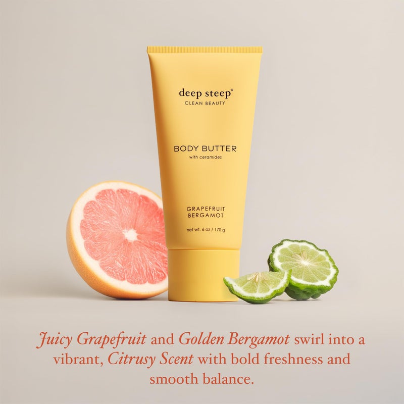 Deep Steep Body Butter, 6 oz â€“ Rich Moisturizer with Ceramides, Coconut Oil, Argan Oil & Aloe Vera â€“ Vegan, Clean Beauty, Smooth & Hydrated Skin (6 Ounces, Grapefruit Bergamot) - Image 4