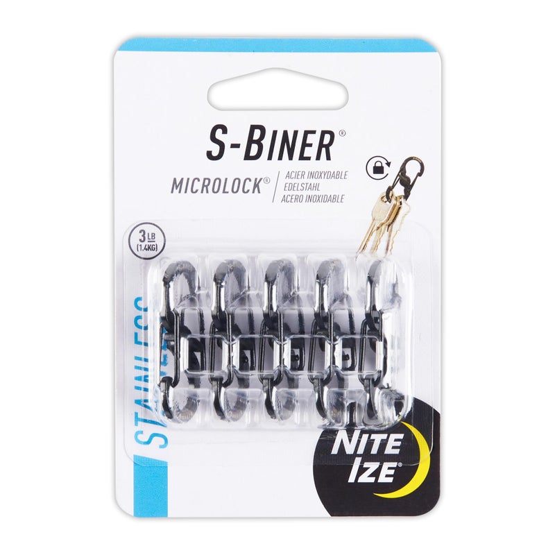 Nite Ize S-Biner MicroLock Stainless Steel - Durable Key Holder Carabiner Clip - S-Biner with Locking Gates - Durable & Strong Mini Carabiners for Keychain Accessories - Black (5 Pack) - Image 1