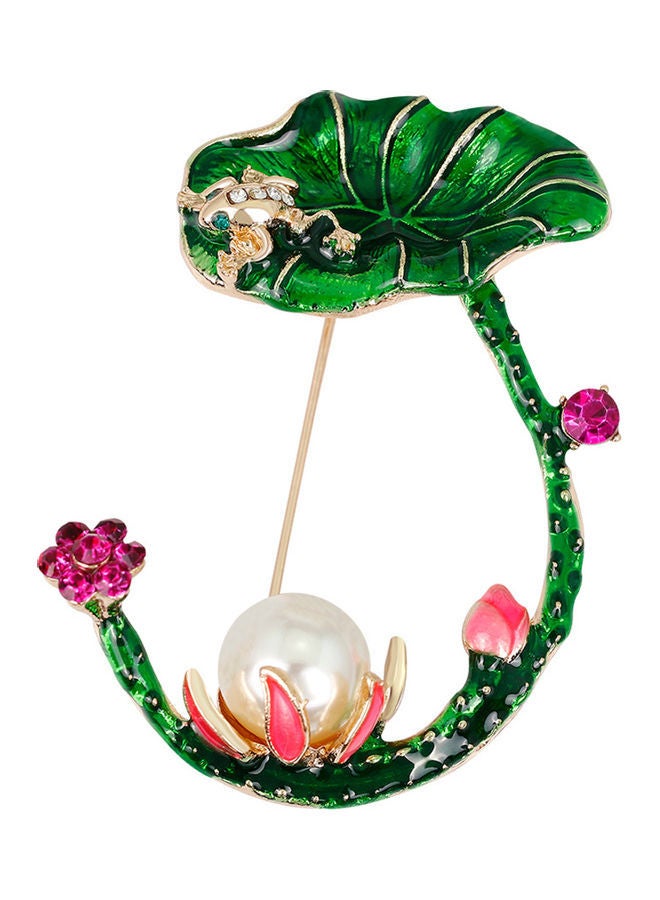 NIBEMINENT Retro Faux Pearl Lotus Leaf Brooch - Image 1