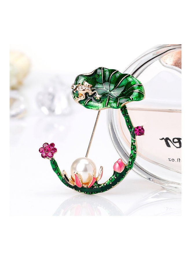 NIBEMINENT Retro Faux Pearl Lotus Leaf Brooch - Image 2