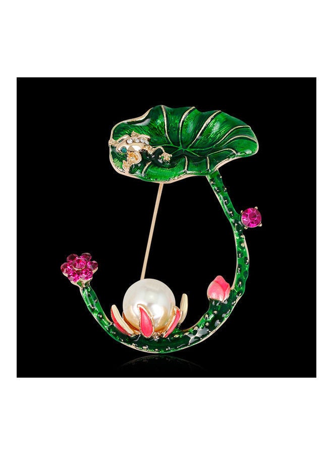 NIBEMINENT Retro Faux Pearl Lotus Leaf Brooch - Image 3