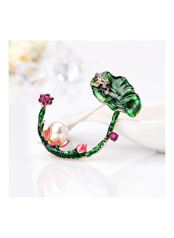NIBEMINENT Retro Faux Pearl Lotus Leaf Brooch - Image 5