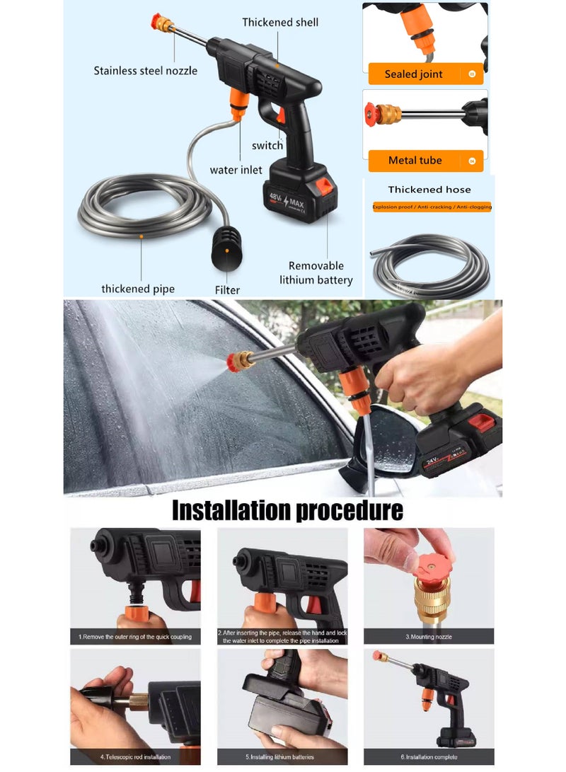 Mini High Pressure Car Washer, Portable Electric Gun with 2 Rechargeable 48V Batteries and Bag - Image 3