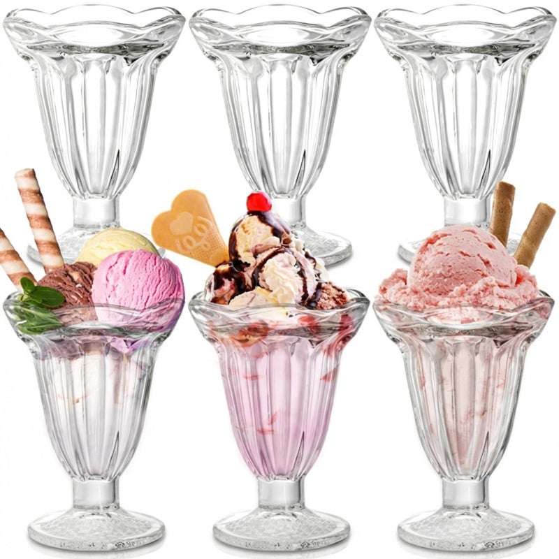 ZENFUN 6 Pack Glass Tulip Sundae Cups, 7 Fl Oz Clear Milkshakes Footed Ice Cream Cups Dessert Bowls Set for Sherbet Trifle, Fruit, Salad, Snack, Cocktail - Image 1