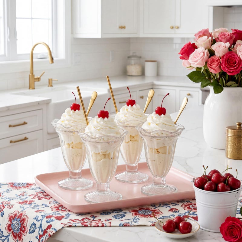ZENFUN 6 Pack Glass Tulip Sundae Cups, 7 Fl Oz Clear Milkshakes Footed Ice Cream Cups Dessert Bowls Set for Sherbet Trifle, Fruit, Salad, Snack, Cocktail - Image 5