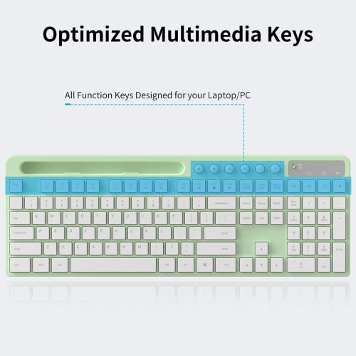 MARVO Wireless Keyboard and Mouse Combo, MARVO 2.4G Ergonomic Wireless Computer Keyboard with Phone Tablet Holder, Silent Mouse with 6 Button, Compatible with MacBook, Windows (Green) - Image 2