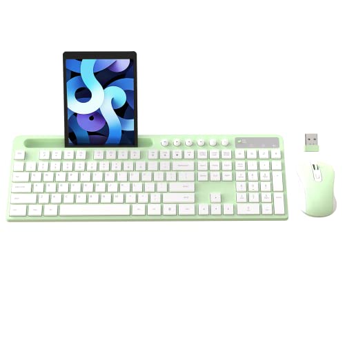 MARVO Wireless Keyboard and Mouse Combo, MARVO 2.4G Ergonomic Wireless Computer Keyboard with Phone Tablet Holder, Silent Mouse with 6 Button, Compatible with MacBook, Windows (Green) - Image 1