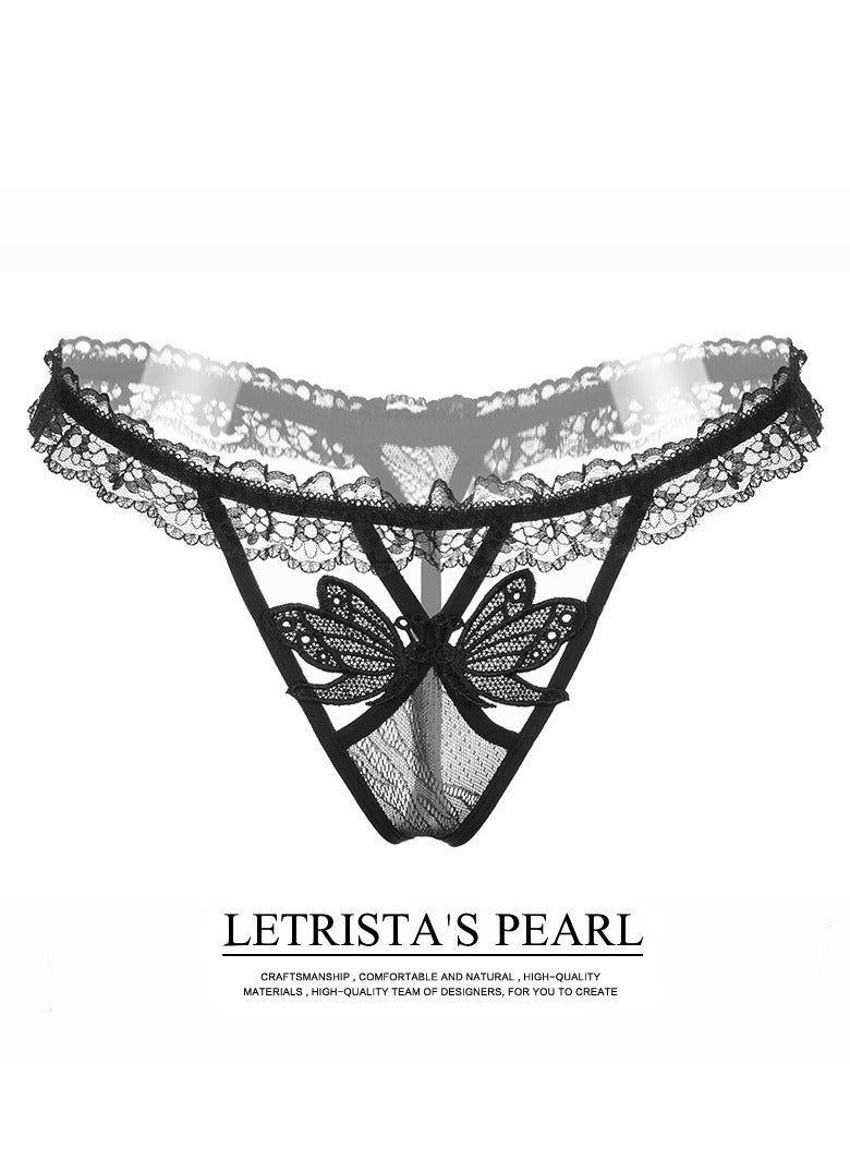 Women Butterfly Embroidery G-String Transparent  Low Waist Thong  T-back  Underwear  - Image 1