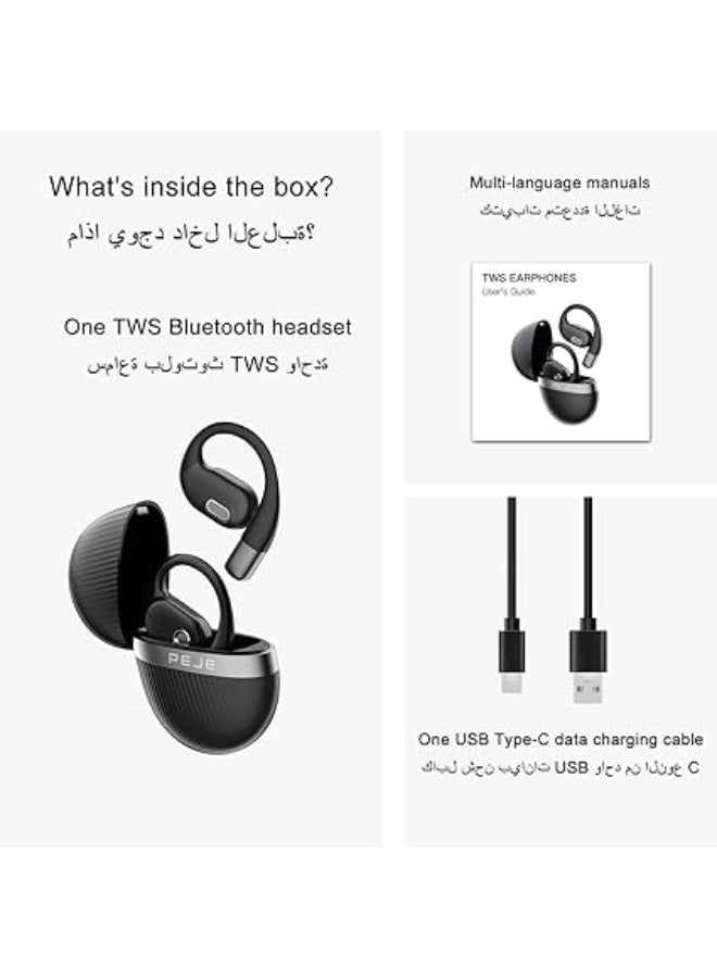 PEJE L09 Bluetooth Earphones, Wireless Earbuds,Air Conduction Bluetooth 5.3 Headphone Sport,2025 Bluetooth Earbuds Stereo Deep Bass Over Ear Bud, 24 Hours of Playtime, for Workout/Running (Black) - Image 5