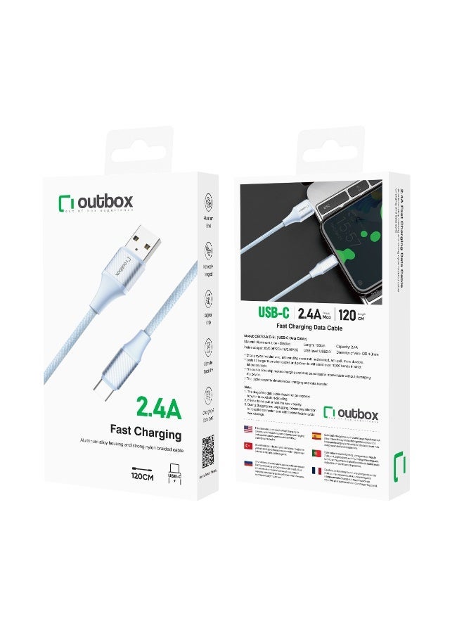 أوت بوكس كابل شحن سريع مضفر من Outbox من USB-A إلى Type-C — 2.4 أمبير، 1.2 متر، أزرق - Image 3