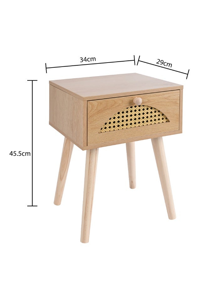 أولييرو طاولة جانبية من راتان مع درج واحد – نايت ستاند بني فاتح لغرفة النوم، غرفة المعيشة، المكتب أو المنزل، 34 × 29 × 46 سم - Image 5