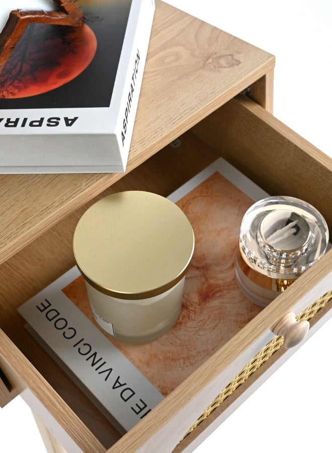 أولييرو طاولة جانبية من راتان مع درج واحد – نايت ستاند بني فاتح لغرفة النوم، غرفة المعيشة، المكتب أو المنزل، 34 × 29 × 46 سم - Image 2