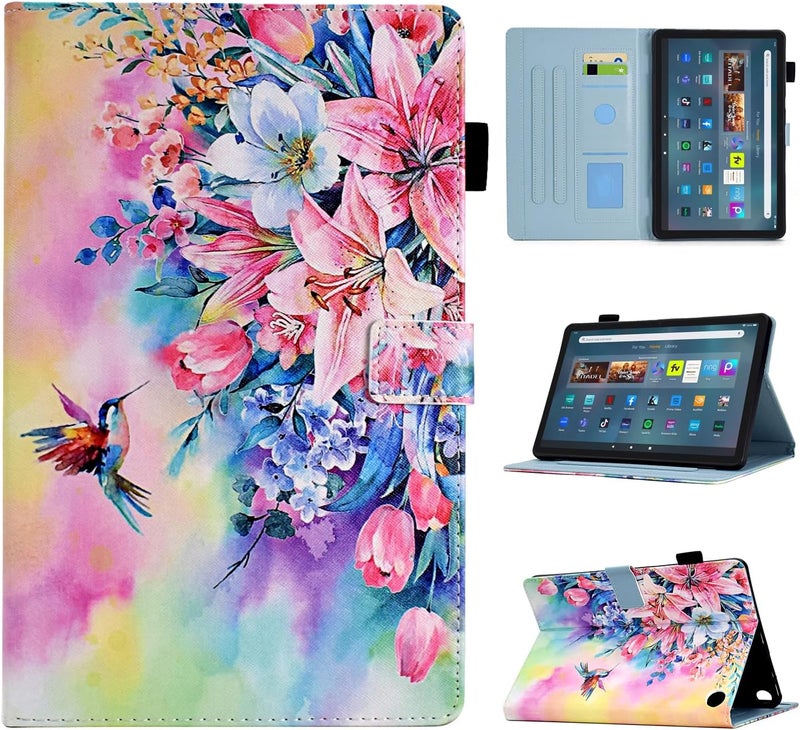 حالة لجهاز Kindle Fire Max 11 (الجيل الثالث عشر، إصدار 2023)، مصنوعة من جلد PU قابل للطي وتحتوي على دعامة، مزودة بوظيفة تنشيط/إيقاف التطبيق تلقائيًا، مع تصميم يحتوي على رسوم للزهور والطيور. - Image 1