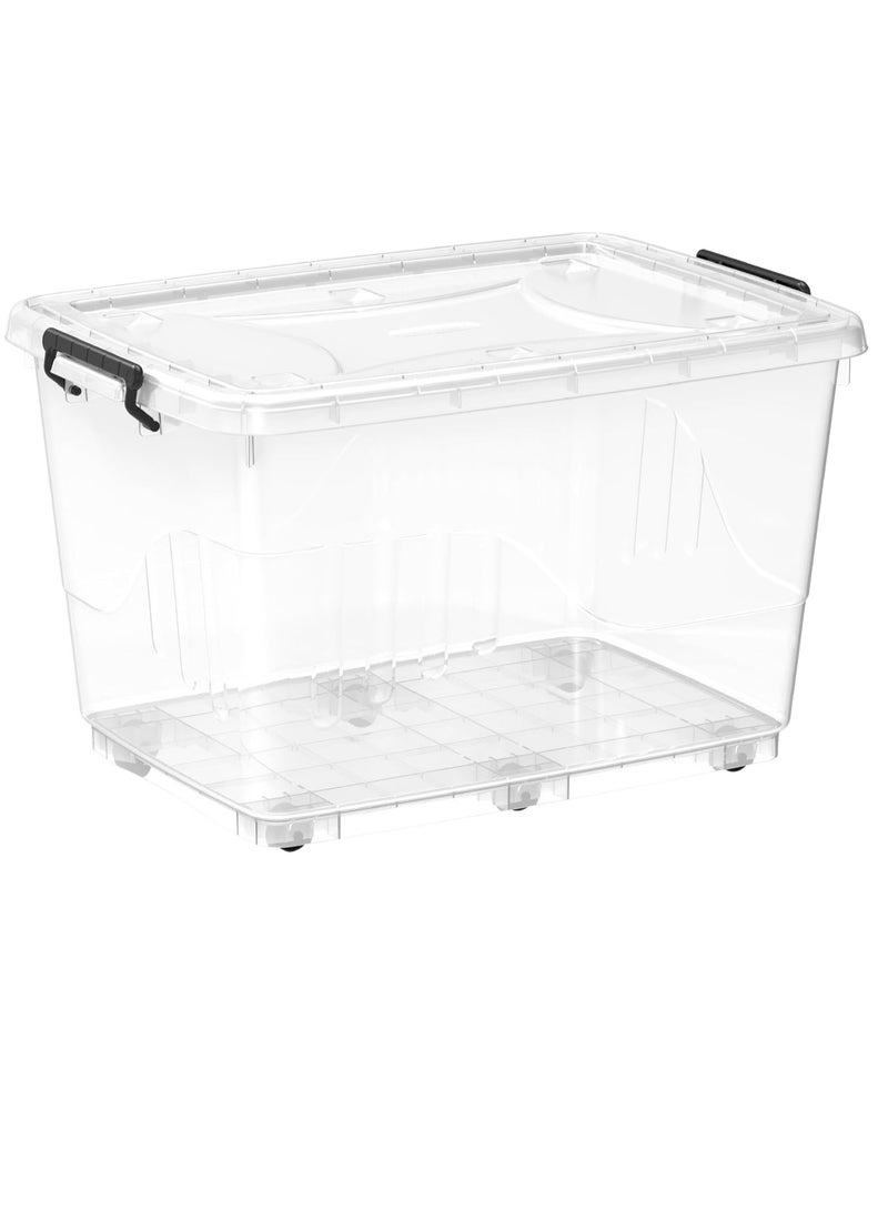 راكسوم صندوق تخزين بلاستيكي شفاف سعة 82 لترًا مع عجلات وغطاء قابل للقفل، شفاف - Image 1