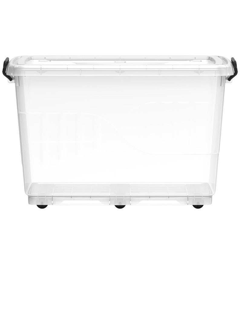 راكسوم صندوق تخزين بلاستيكي شفاف سعة 82 لترًا مع عجلات وغطاء قابل للقفل، شفاف - Image 3