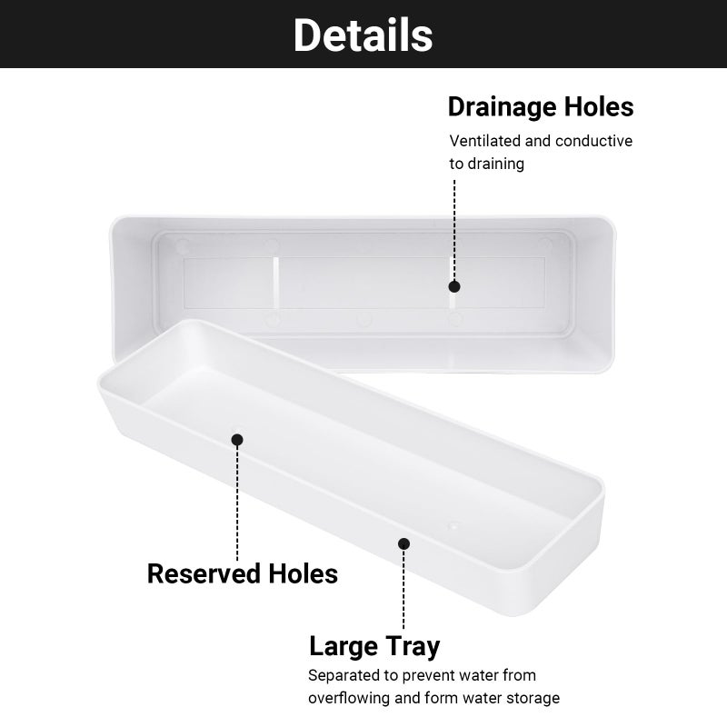 GREANER Window Boxes Planters, 3PCS 16x3.8 Inch Large Herb Planters with Tray, Indoor Succulent Cactus Flowers Vegetable Plastic Rectangle Pots for Balcony, Office, Garden, Outdoor, Windowsill (White) - Image 3