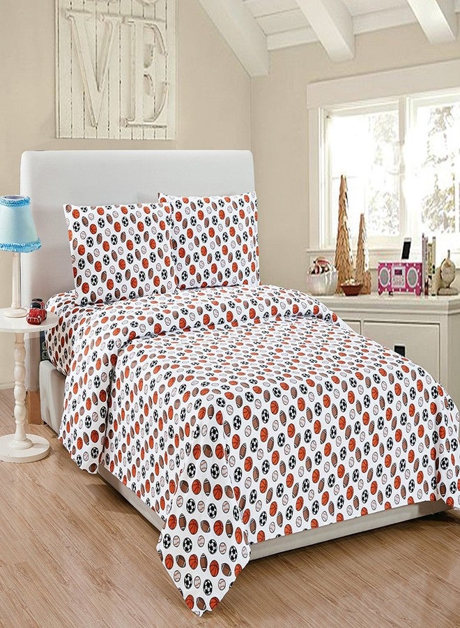 Linen Plus Sheet Set for Teens Kids Sports Soccer Basketball Football Baseball White Orange Brown Black Flat Sheet and Fitted Sheet and Pillow Cases Queen Size New - Image 2