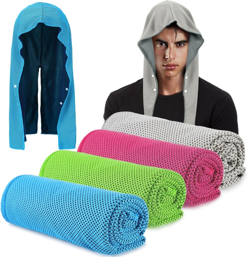 Acostop 4 Pcs Cooling Hoodie Towels for Neck and Face - Absorbent & Quick-Dry Cooling Towel with Anti-Slip Snaps, Evaporative Cool & UPF 50 Sun Protection Wraps in Hot Weather Outdoor Sports - Image 1