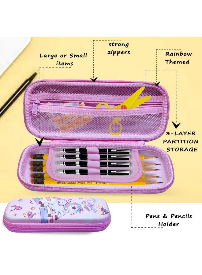 فنبلاست حافظة أقلام قماشية متعددة الأغراض بسحاب من فن بلاست، حقيبة أقلام يونيكورن للبنات، حقيبة أقلام رصاص وحقيبة أدوات مدرسية للأطفال، منظم أدوات مكتبية، هدية إرجاع للأطفال (وردي) - Image 3