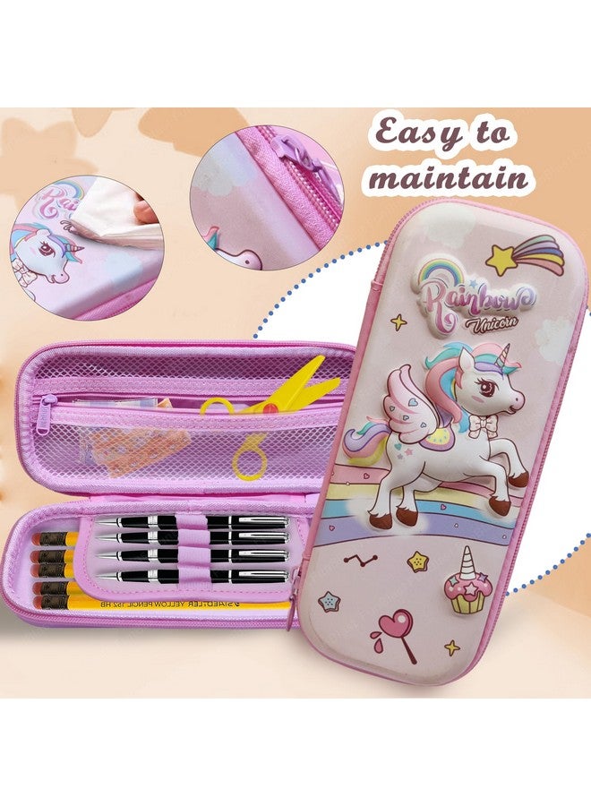 فنبلاست حافظة أقلام قماشية متعددة الأغراض بسحاب من فن بلاست، حقيبة أقلام يونيكورن للبنات، حقيبة أقلام رصاص وحقيبة أدوات مدرسية للأطفال، منظم أدوات مكتبية، هدية إرجاع للأطفال (وردي) - Image 5