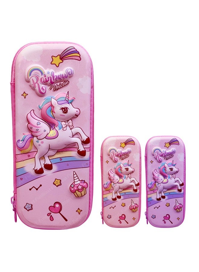فنبلاست حافظة أقلام قماشية متعددة الأغراض بسحاب من فن بلاست، حقيبة أقلام يونيكورن للبنات، حقيبة أقلام رصاص وحقيبة أدوات مدرسية للأطفال، منظم أدوات مكتبية، هدية إرجاع للأطفال (وردي) - Image 1