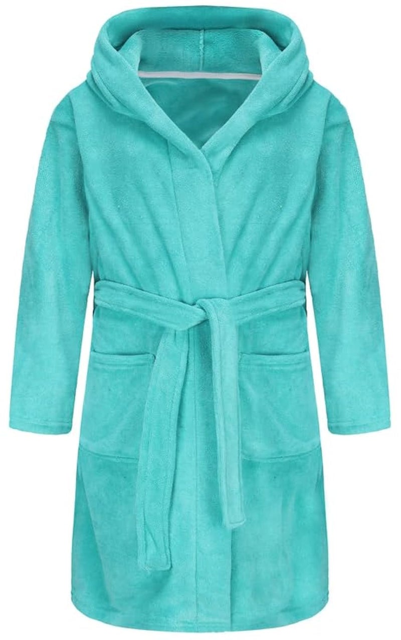 Best for All Boys Girls Bathrobe Soft Towel Hooded Robe Terry cloth Turkish Cotton Bathrobe（Aqua,13-14Years） - Image 5