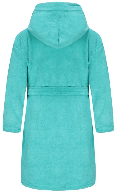 Best for All Boys Girls Bathrobe Soft Towel Hooded Robe Terry cloth Turkish Cotton Bathrobe（Aqua,13-14Years） - Image 3