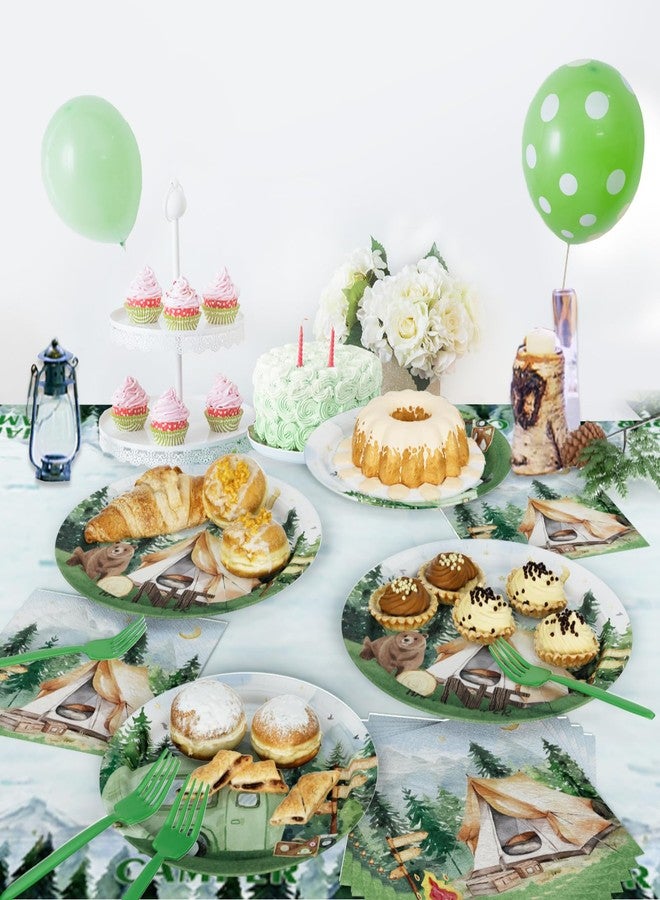 Hombae One Happy Camper Camper Themed Tableware Set, First Birthday Party Decorations, Camping 1st Birthday Party Decorations, Serves 24 Guests Green - Image 4