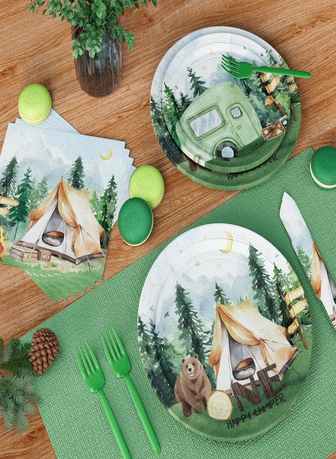 Hombae One Happy Camper Camper Themed Tableware Set, First Birthday Party Decorations, Camping 1st Birthday Party Decorations, Serves 24 Guests Green - Image 5