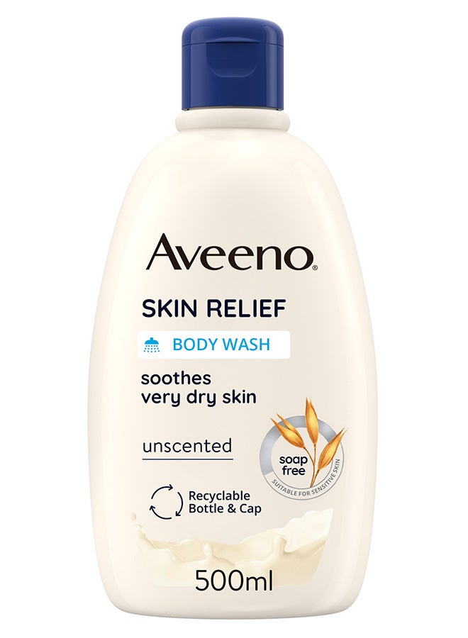 Aveeno Skin Relief Moisturising Body Wash, With Soothing Triple Oat Complex, Suitable For Sensitive Skin, Cleanses without Drying, Soap Free, Unscented, 500ml - Image 1