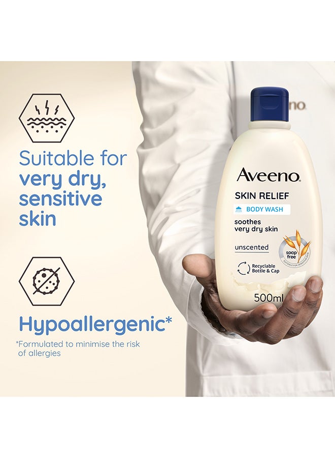 Aveeno Skin Relief Moisturising Body Wash, With Soothing Triple Oat Complex, Suitable For Sensitive Skin, Cleanses without Drying, Soap Free, Unscented, 500ml - Image 4
